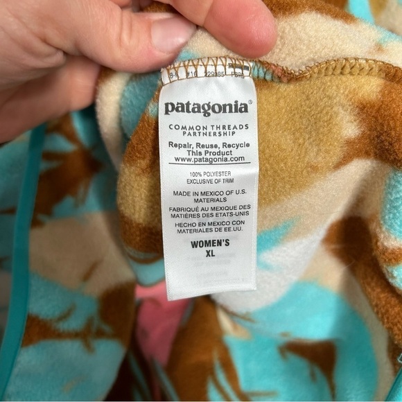 Patagonia Synchilla Women’s Rare Leaf T Snap Pink Blue Size XL Excellent - Picture 4 of 6